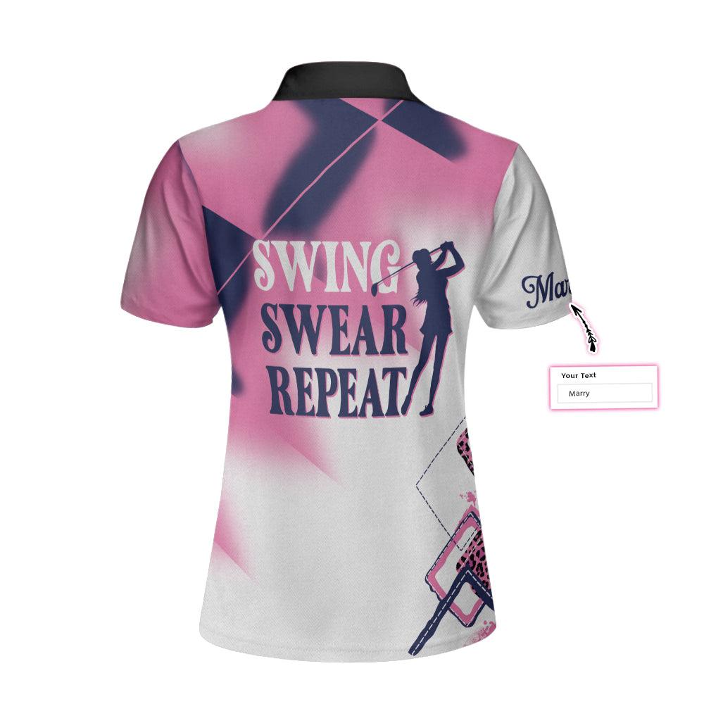 Golf Custom Name Women Polo Shirt, Swing Swear Repeat Personalized Women Polo Shirts, Golfing Gift For Ladies, Golfers, Golf Lovers - Amzanimalsgift