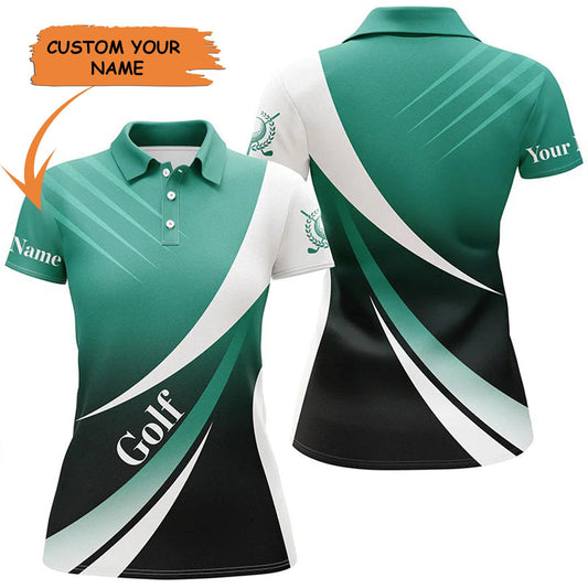 Golf Custom Name Women Polo Shirt, Tournament Polo Shirts, Green And White Personalized Women Polo Shirt - Gift For Ladies, Golf Lovers, Golfers - Amzanimalsgift