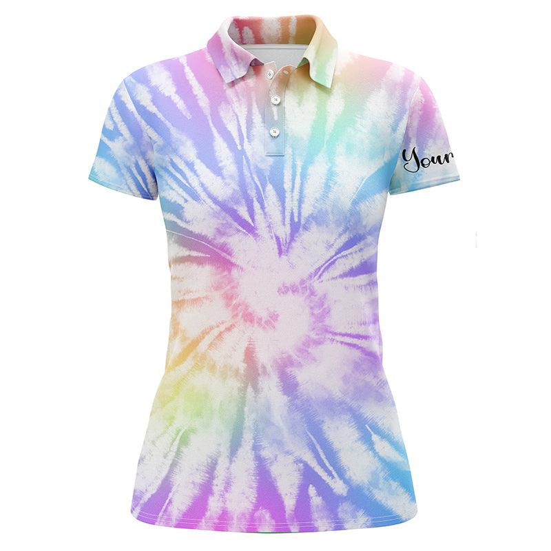 Golf Custom Name Women Polo Shirt, Watercolor Tie Dye Background Personalized Women Polo Shirts, Golf Tops, Gift For Ladies, Golf Lovers, Golfers - Amzanimalsgift