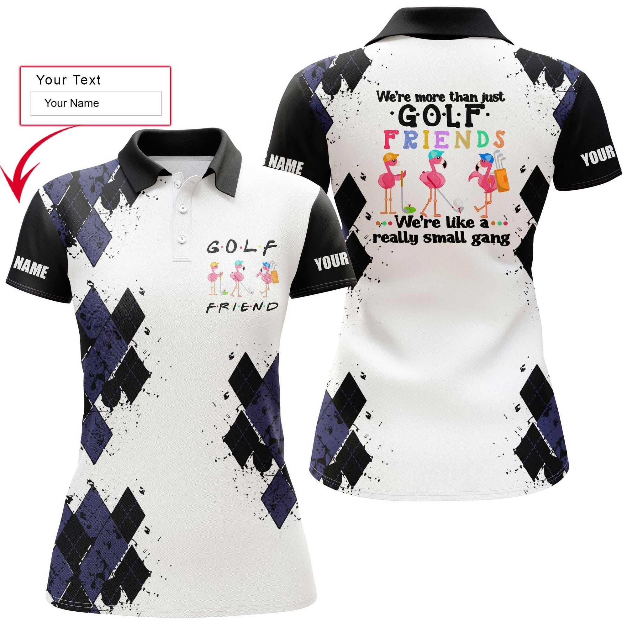 Golf Custom Name Women Polo Shirt, We're More Than Just Golf Friends Flamingo, Funny Black Personalized Women Polo Shirts, Gift For Golf Lovers - Amzanimalsgift