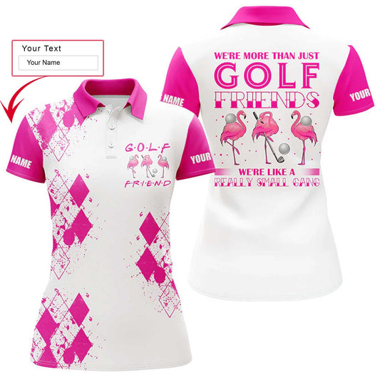 Golf Custom Name Women Polo Shirt, We're More Than Just Golf Friends Flamingo, Funny Pink Personalized Women Polo Shirts, Gift For Golf Lovers - Amzanimalsgift