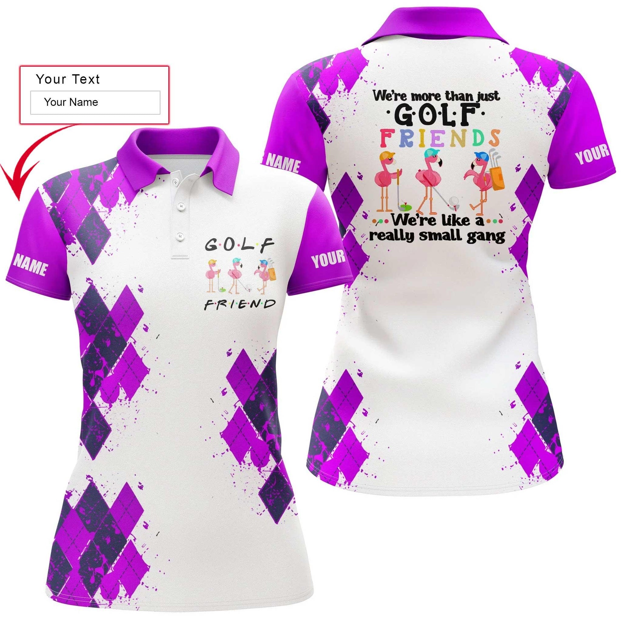 Golf Custom Name Women Polo Shirt, We're More Than Just Golf Friends Flamingo, Funny Purple Personalized Women Polo Shirts, Gift For Golf Lovers - Amzanimalsgift