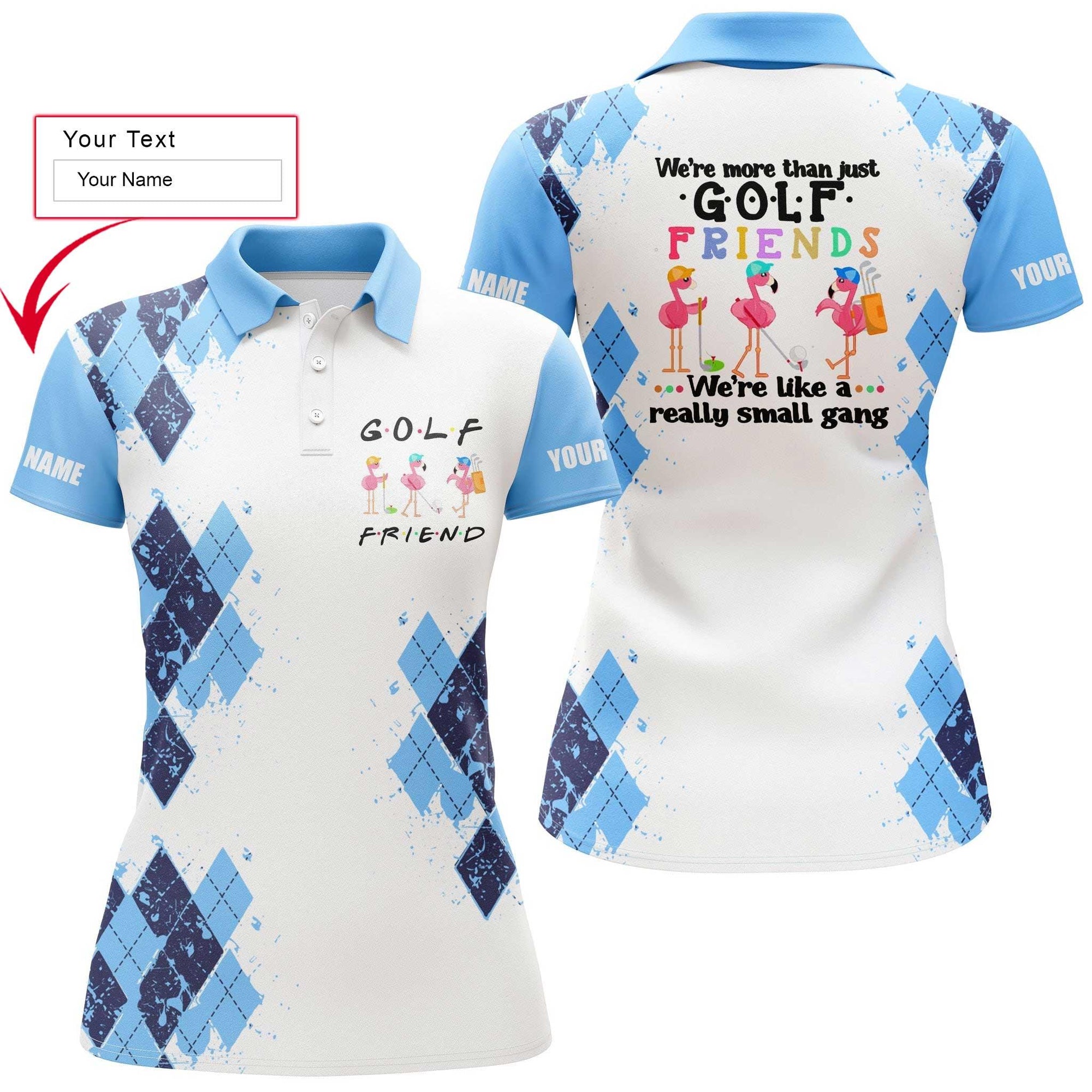 Golf Custom Name Women Polo Shirt, We're More Than Just Golf Friends Flamingo, Light Blue Personalized Women Polo Shirts, Gift For Ladies, Golf Lovers - Amzanimalsgift