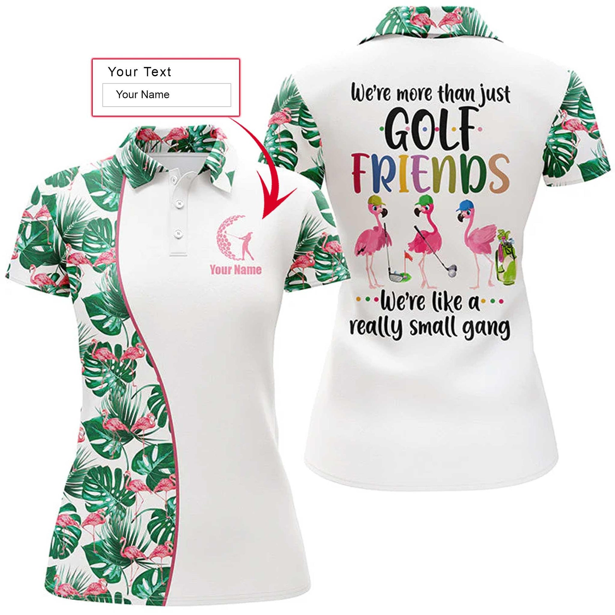 Golf Custom Name Women Polo Shirt, We're More Than Just Golf Friends, Funny Flamingo Tropical Personalized Women Polo Shirts, Gift For Ladies, Golfers - Amzanimalsgift