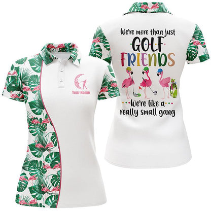 Golf Custom Name Women Polo Shirt, We're More Than Just Golf Friends, Funny Flamingo Tropical Personalized Women Polo Shirts, Gift For Ladies, Golfers - Amzanimalsgift