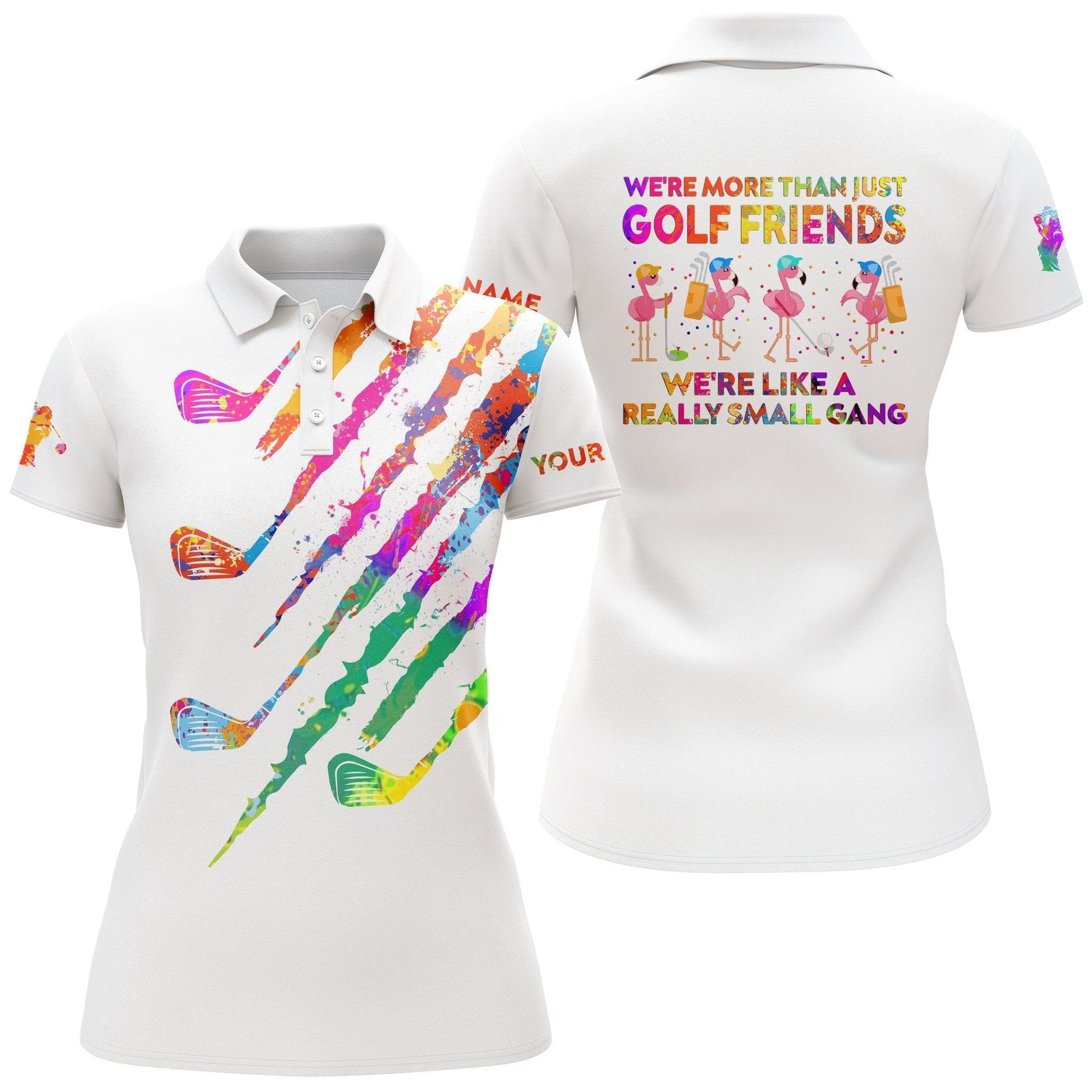 Golf Custom Name Women Polo Shirt, We're More Than Just Golf Friends Watercolor Flamingo Funny Personalized Women Polo Shirts, Gift For Ladies, Golfer - Amzanimalsgift