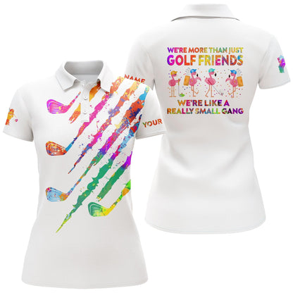 Golf Custom Name Women Polo Shirt, We're More Than Just Golf Friends Watercolor Flamingo Funny Personalized Women Polo Shirts, Gift For Ladies, Golfer - Amzanimalsgift