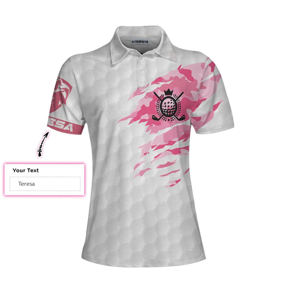 Golf Custom Name Women Polo Shirt, White And Pink Personalized Women Polo Shirts, Golf Gift For Ladies, Golfers, We're Like A Really Small Gang - Amzanimalsgift