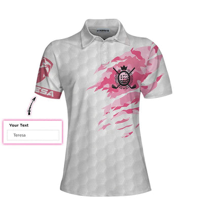 Golf Custom Name Women Polo Shirt, White And Pink Personalized Women Polo Shirts, Golf Gift For Ladies, Golfers, We're Like A Really Small Gang - Amzanimalsgift