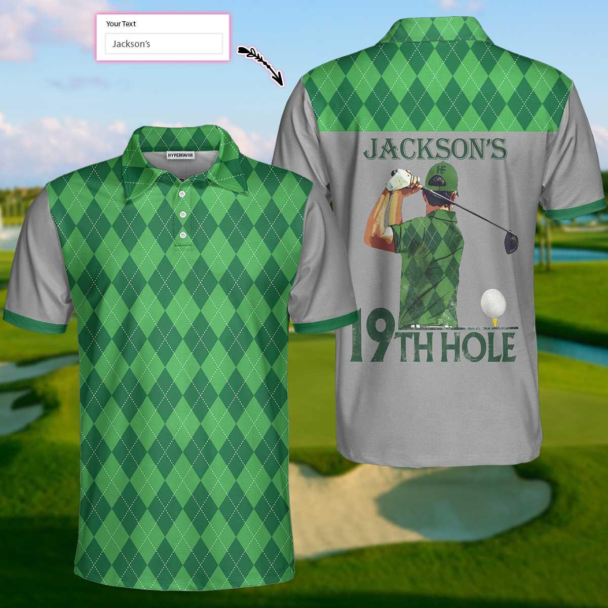 Golf Customized Name Men Polo Shirt, Green Argyle Pattern Golf Polo Shirt For Men, Personalized Golf Polo Shirt Name 19TH Hole - Gift For Golfers, Golf Lovers - Amzanimalsgift