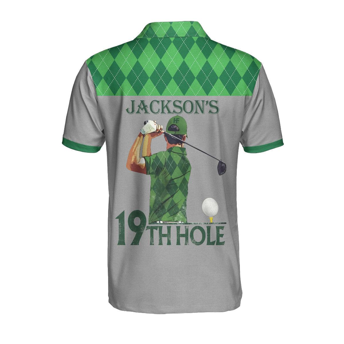 Golf Customized Name Men Polo Shirt, Green Argyle Pattern Golf Polo Shirt For Men, Personalized Golf Polo Shirt Name 19TH Hole - Gift For Golfers, Golf Lovers - Amzanimalsgift