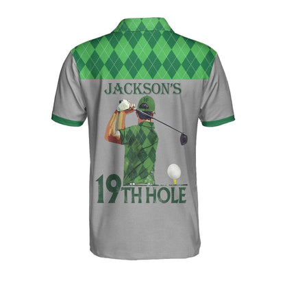 Golf Customized Name Men Polo Shirt, Green Argyle Pattern Golf Polo Shirt For Men, Personalized Golf Polo Shirt Name 19TH Hole - Gift For Golfers, Golf Lovers - Amzanimalsgift