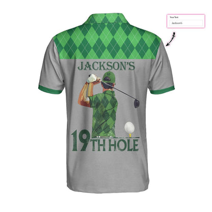 Golf Customized Name Men Polo Shirt, Green Argyle Pattern Golf Polo Shirt For Men, Personalized Golf Polo Shirt Name 19TH Hole - Gift For Golfers, Golf Lovers - Amzanimalsgift