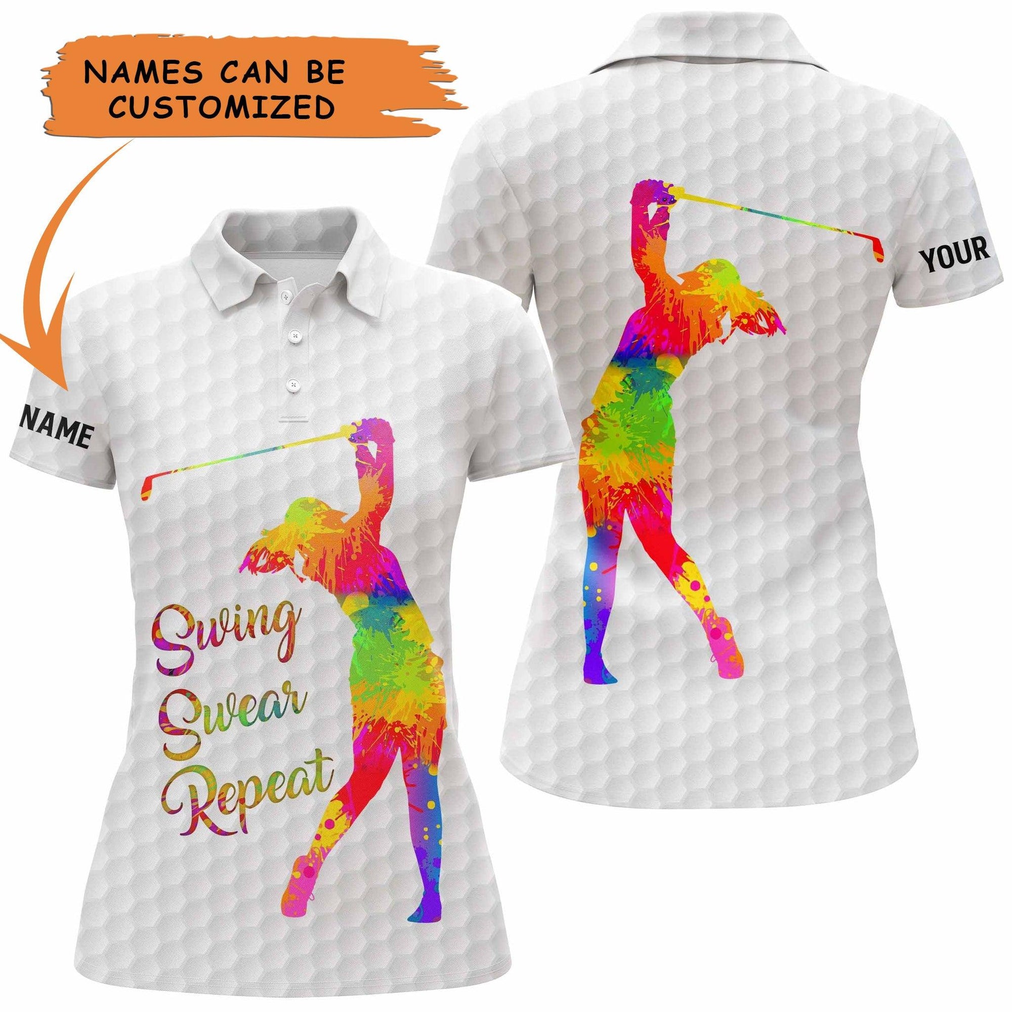 Golf Customized Name Women Polo Shirt, Watercolor Swing Swear Repeat, Golf Gifts For Women, Golfers, Golf Lovers - Amzanimalsgift