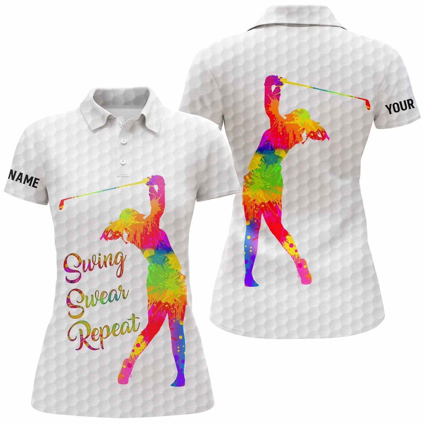 Golf Customized Name Women Polo Shirt, Watercolor Swing Swear Repeat, Golf Gifts For Women, Golfers, Golf Lovers - Amzanimalsgift
