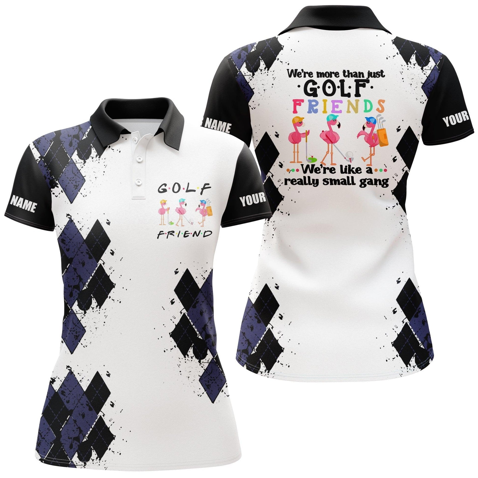 Golf Customized Name Women Polo Shirts, Golf Friends Flamingo, Personalized Golf Shirt Black - Perfect Gift For Golfers, Golf Lovers - Amzanimalsgift