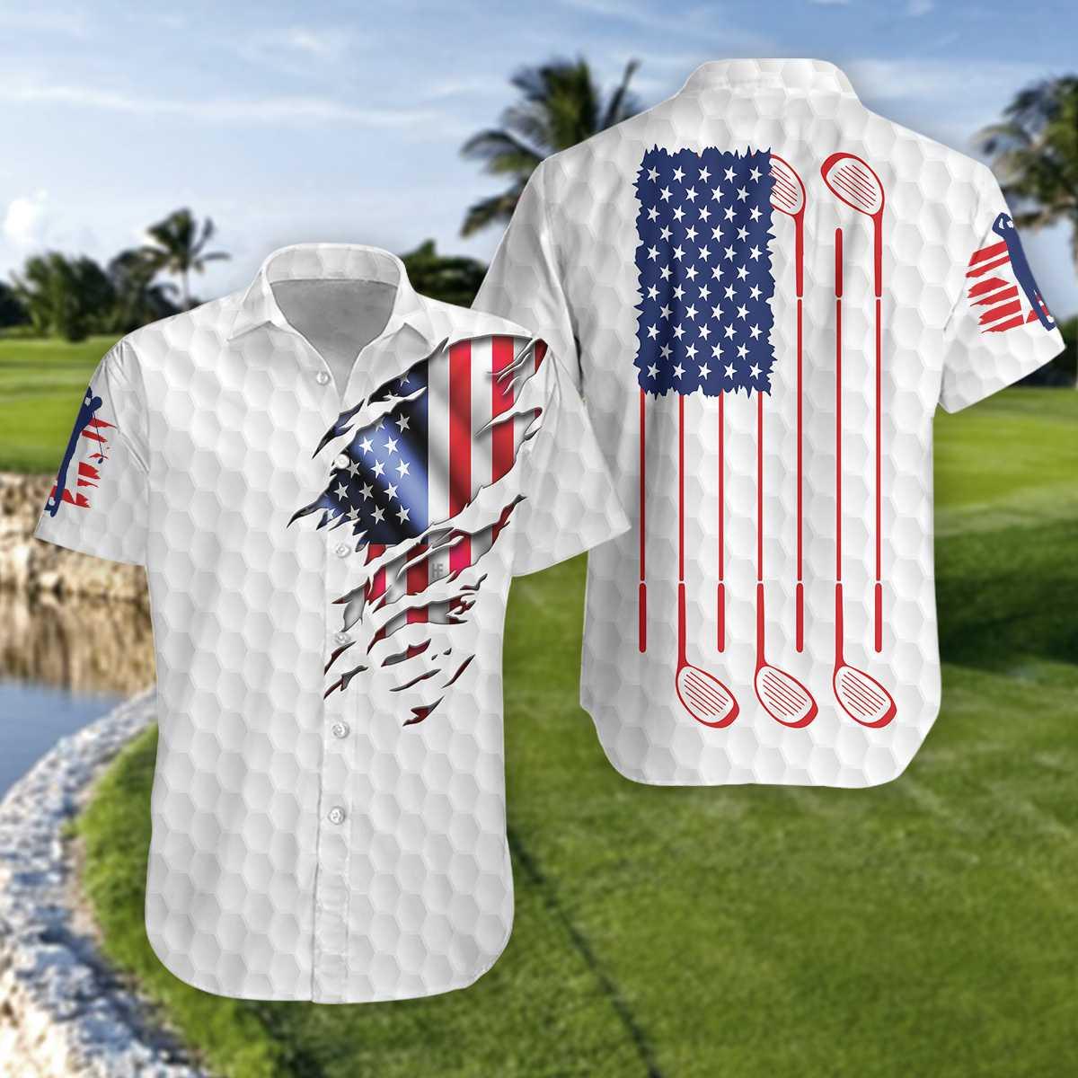 Golf Hawaiian Shirt American Flag, Colorful Summer Aloha Shirt For Men Women, Perfect Gift For Husband, Wife, Friend, Family, Golfers, 4th July - Amzanimalsgift