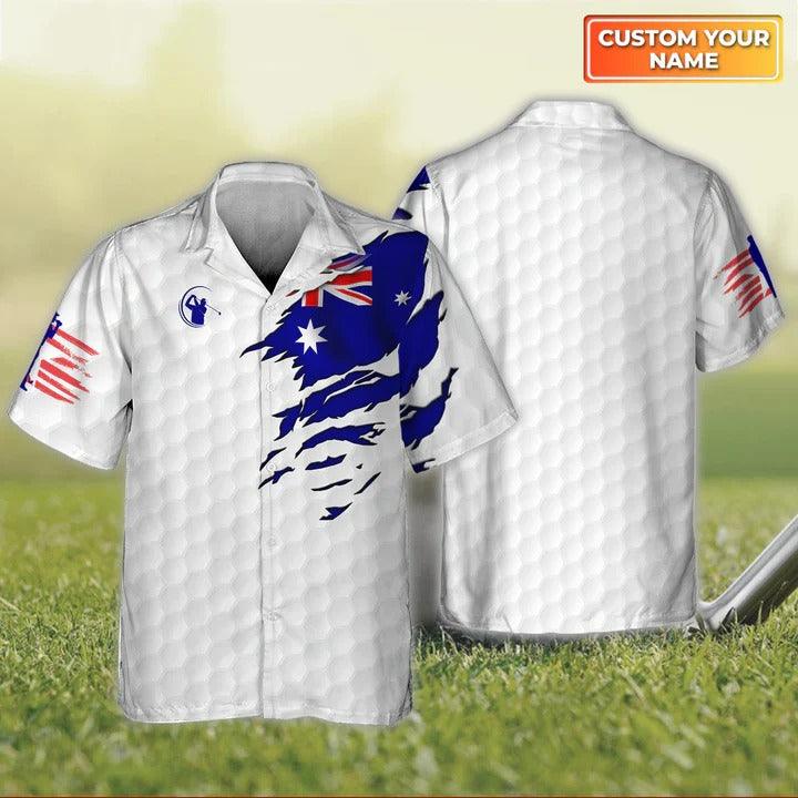 Golf Hawaiian Shirt Custom Name, Australian Flag Personalized Hawaiian Shirt For Men - Perfect Gift For Golf Lovers, Golfers - Amzanimalsgift