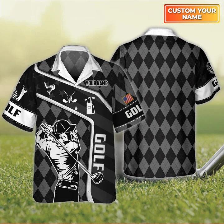 Golf Hawaiian Shirt Custom Name, Black Zigzag Pattern Personalized Name Golf Hawaiian Shirt For Men - Perfect Gift For Golf Lovers, Golfers - Amzanimalsgift