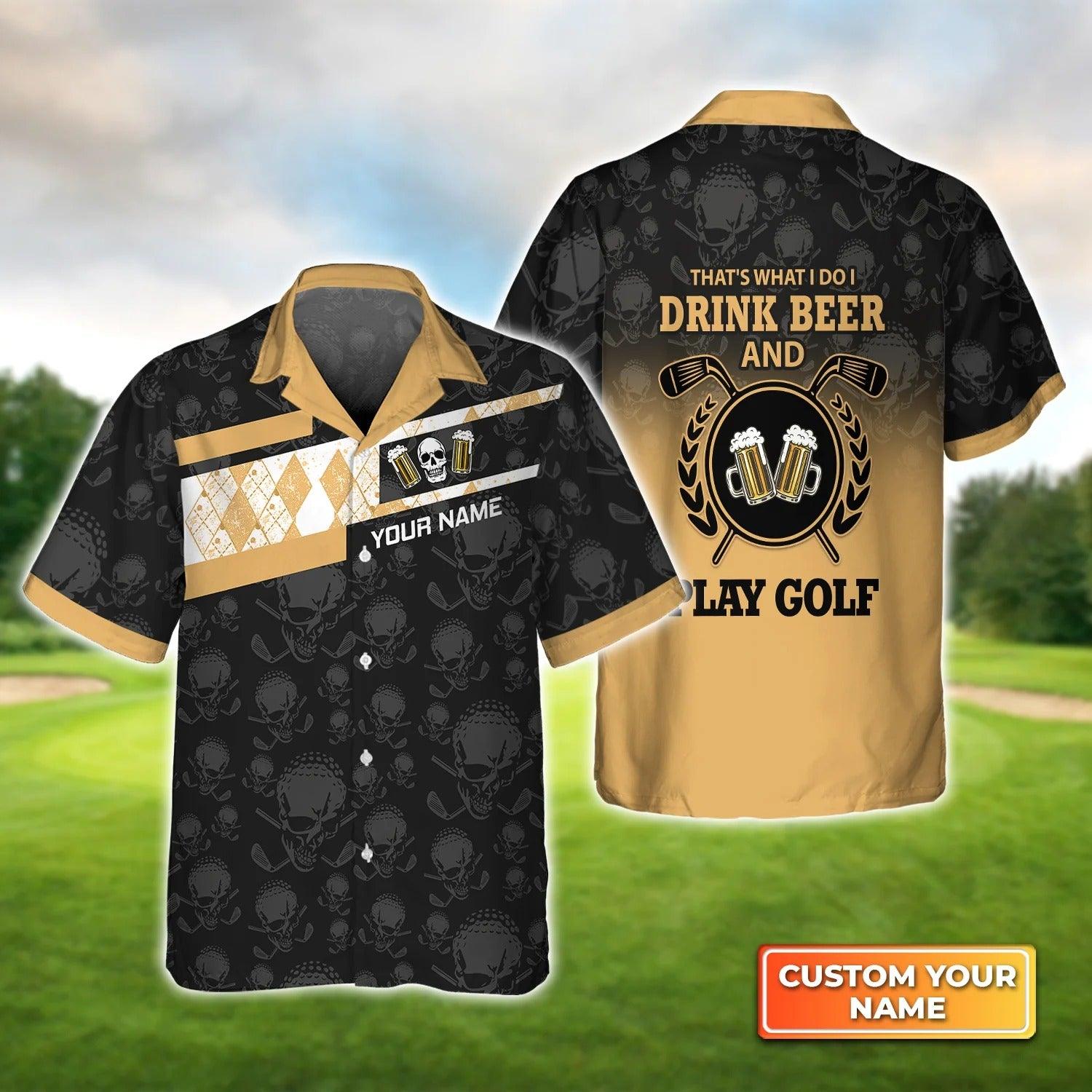 Golf Hawaiian Shirt Custom Name, Golf And Beer Skull Argyle Pattern Personalized Aloha Shirt For Men Women - Perfect Gift For Golfer, Friend, Family - Amzanimalsgift