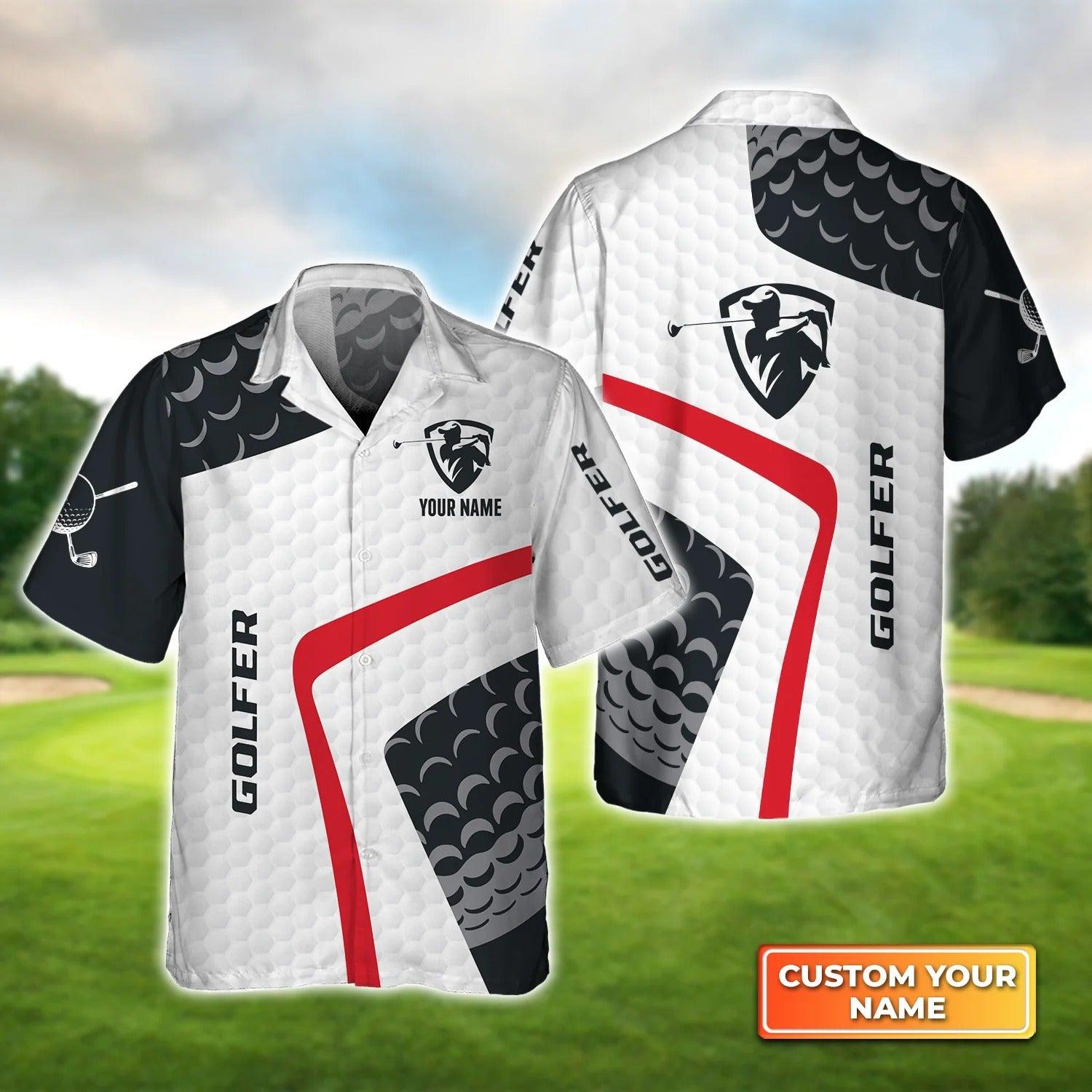 Golf Hawaiian Shirt Custom Name, Golf Pattern Black And White Background Personalized Aloha Shirt For Men Women - Perfect Gift For Golfer, Friend - Amzanimalsgift