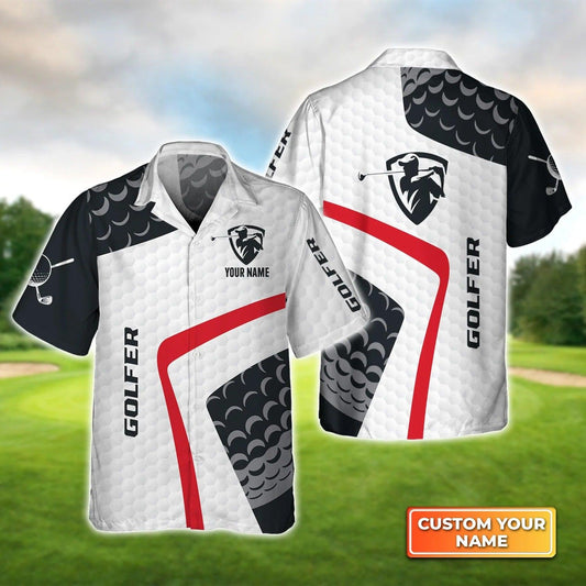 Golf Hawaiian Shirt Custom Name, Golf Pattern Black And White Background Personalized Aloha Shirt For Men Women - Perfect Gift For Golfer, Friend - Amzanimalsgift