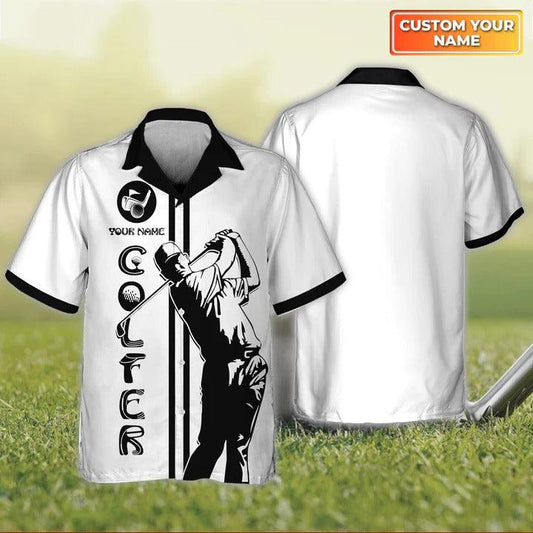 Golf Hawaiian Shirt Custom Name, Golfer Personalized Golf White Hawaiian Shirt For Men - Perfect Gift For Golf Lovers, Golfers - Amzanimalsgift