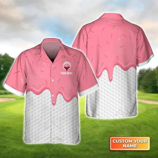 Golf Hawaiian Shirt Custom Name, Personalized Ice Cream Melting On Golf Ball Cone Aloha Hawaiian Shirt For Summer - Perfect Gift For Golf Lovers, Golfers - Amzanimalsgift