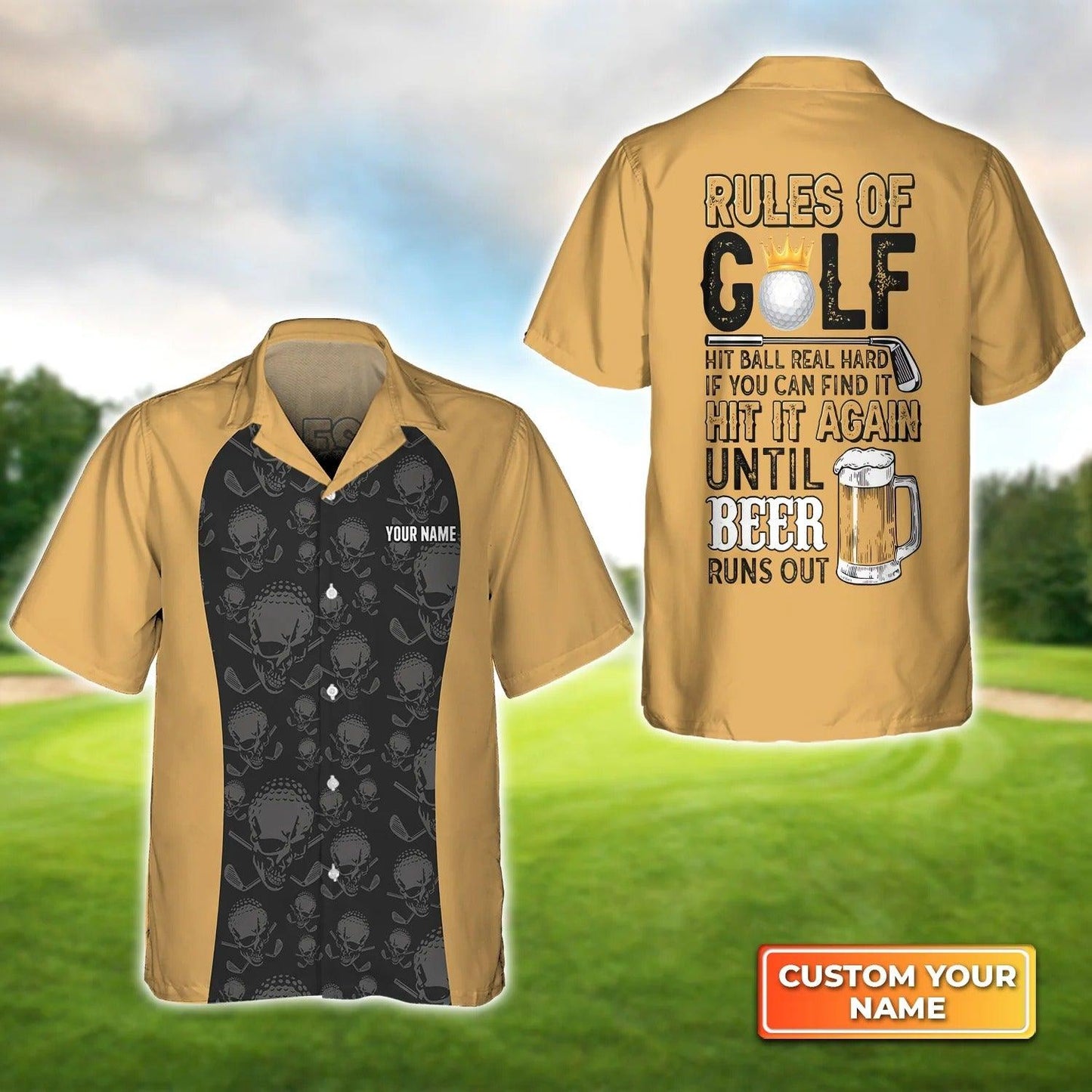 Golf Hawaiian Shirt Custom Name, Skull Golf & Beer Rules of Golf Personalized Aloha Hawaiian Shirt For Men Women - Perfect Gift For Husband, Friend - Amzanimalsgift