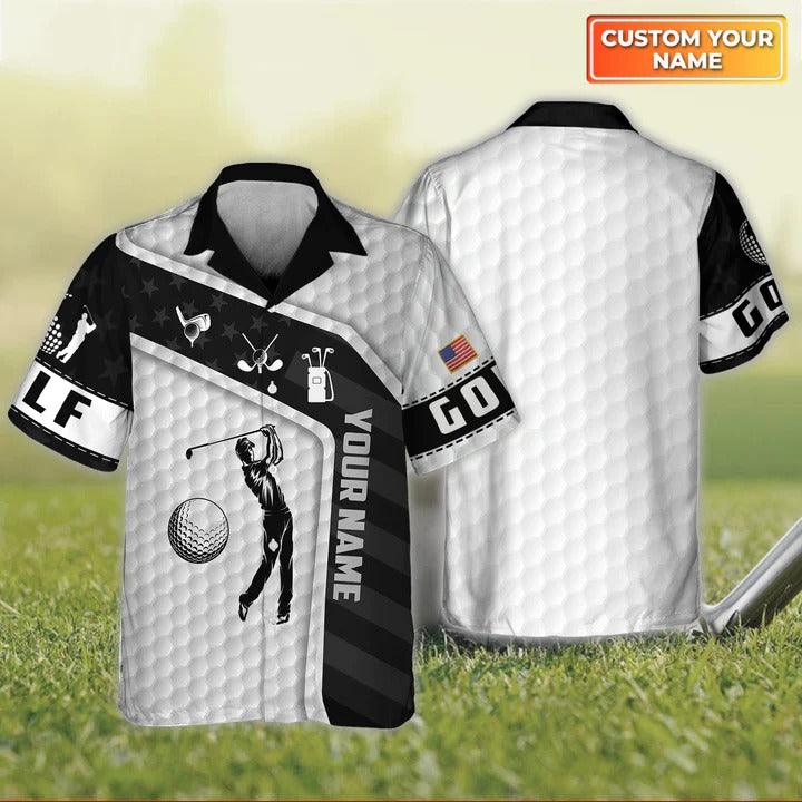 Golf Hawaiian Shirt Custom Name, USA Flag Golf Personalized Hawaiian Shirt For Men - Perfect Gift For Golf Lovers, Golfers - Amzanimalsgift