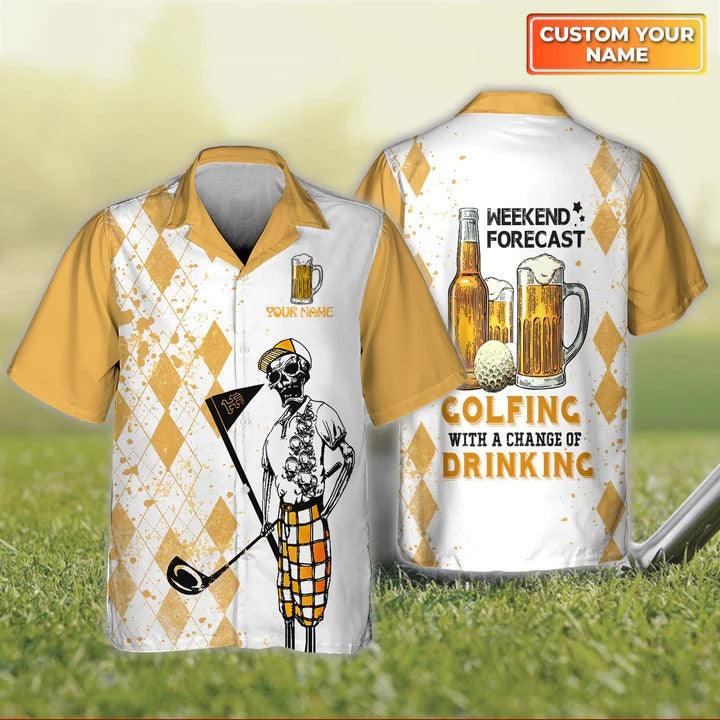 Golf Hawaiian Shirt Customized Name, Golf And Beer Personalized Skeleton Weekend Forecast Golfing Shirt For Men - Perfect Gift For Golf Lovers, Golfers - Amzanimalsgift