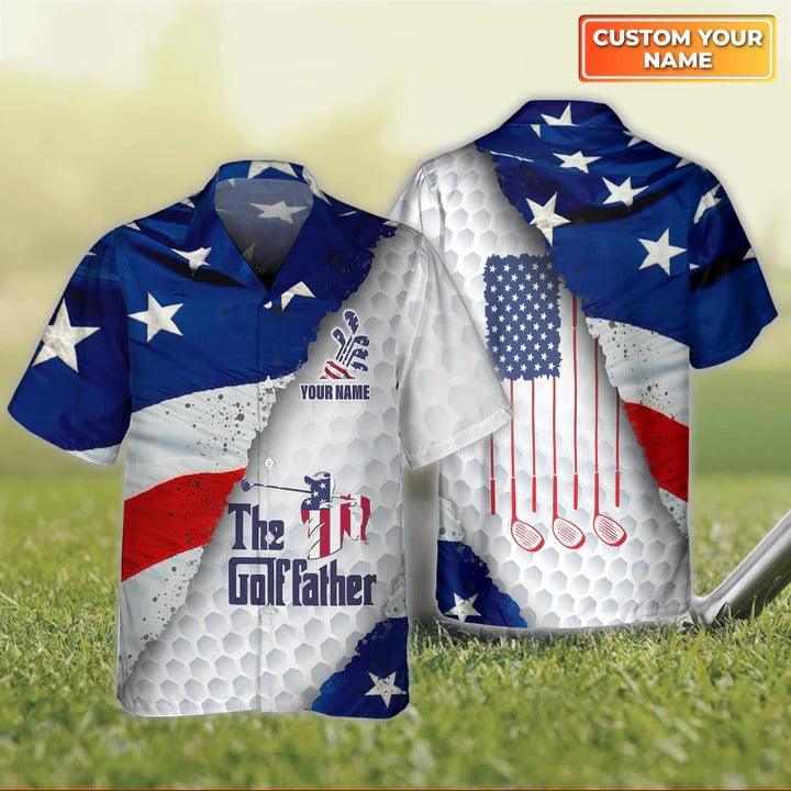 Golf Hawaiian Shirt Customized Name, Golf Clubs Personalized American Flag, The Golf Father Shirt For Men - Perfect Gift For Golf Lovers, Golfers - Amzanimalsgift