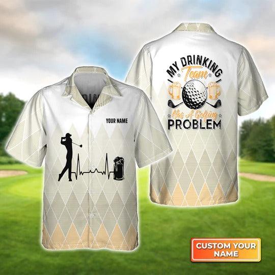 Golf Hawaiian Shirt Customized Name, Golf Heartbeat Personalized Beer And Golf My Drinking Team Shirt For Men - Perfect Gift For Golf Lovers, Golfers - Amzanimalsgift