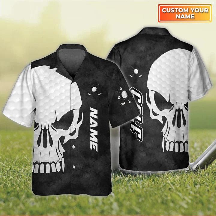 Golf Hawaiian Shirt Customized Name, Golf Skull Personalized Golf Player Hawaiian Shirt For Men - Perfect Gift For Golf Lovers, Golfers - Amzanimalsgift