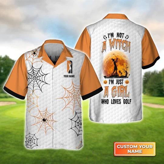 Golf Hawaiian Shirt Customized Name, Halloween Personalized A Witch, A Girl Loves Golf Hawaiian Shirt For Men - Perfect Gift For Golf Lovers, Golfers - Amzanimalsgift