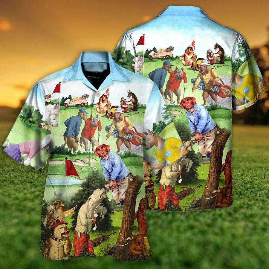 Golf Hawaiian Shirt - Funny Dog Playing Golf Hawaiian Shirt - Perfect Gift For Men, Golf Lovers, Golfers - Amzanimalsgift