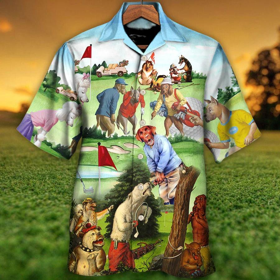 Golf Hawaiian Shirt - Funny Dog Playing Golf Hawaiian Shirt - Perfect Gift For Men, Golf Lovers, Golfers - Amzanimalsgift