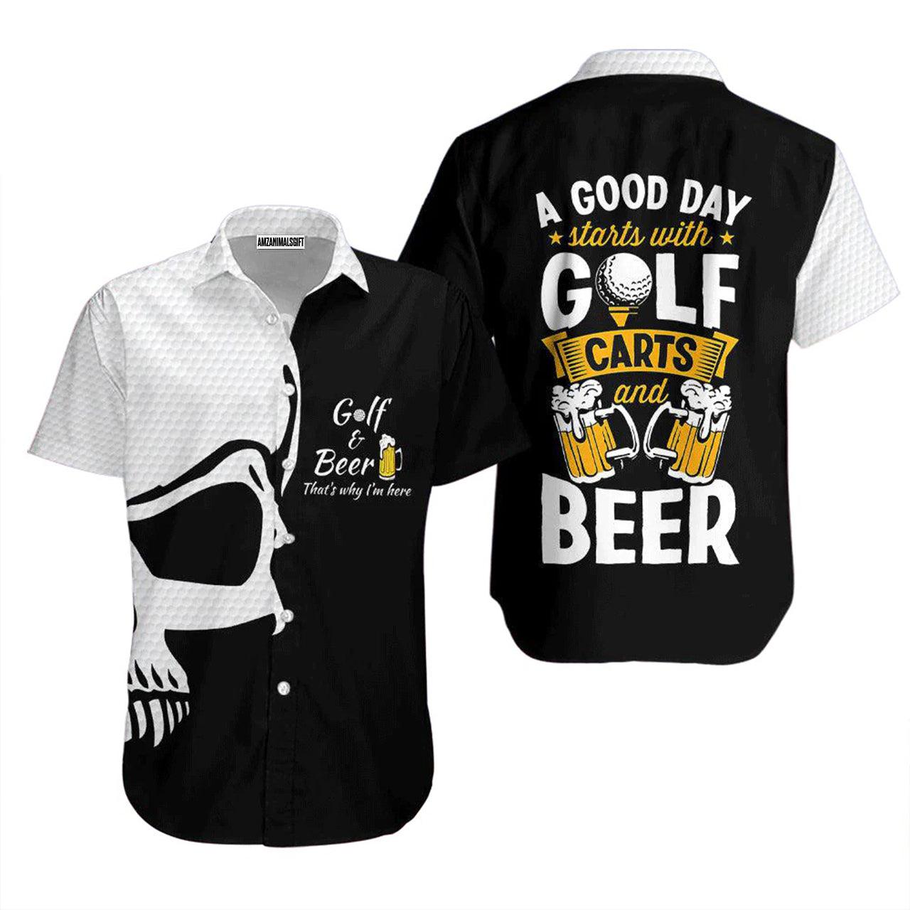 Golf Hawaiian Shirt, Golf And Beer Black And White Aloha Hawaiian Shirts For Men and Women - Gift For Golfer, Friend, Family - Amzanimalsgift