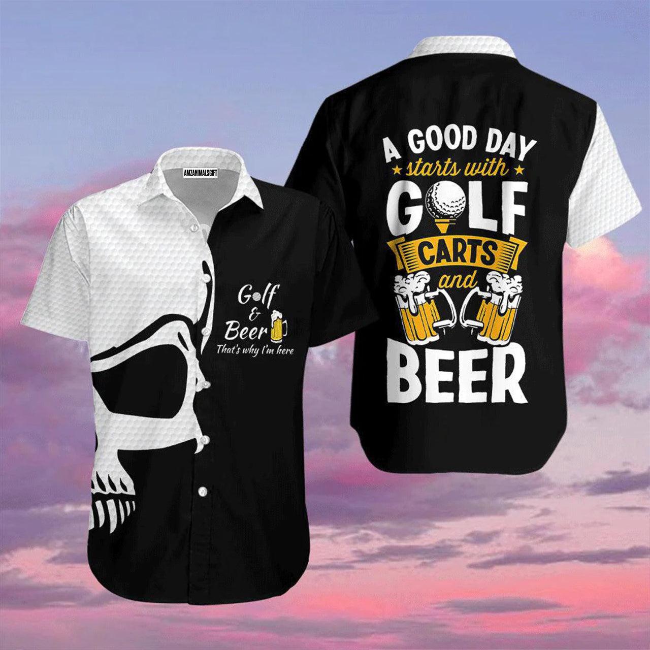 Golf Hawaiian Shirt, Golf And Beer Black And White Aloha Hawaiian Shirts For Men and Women - Gift For Golfer, Friend, Family - Amzanimalsgift