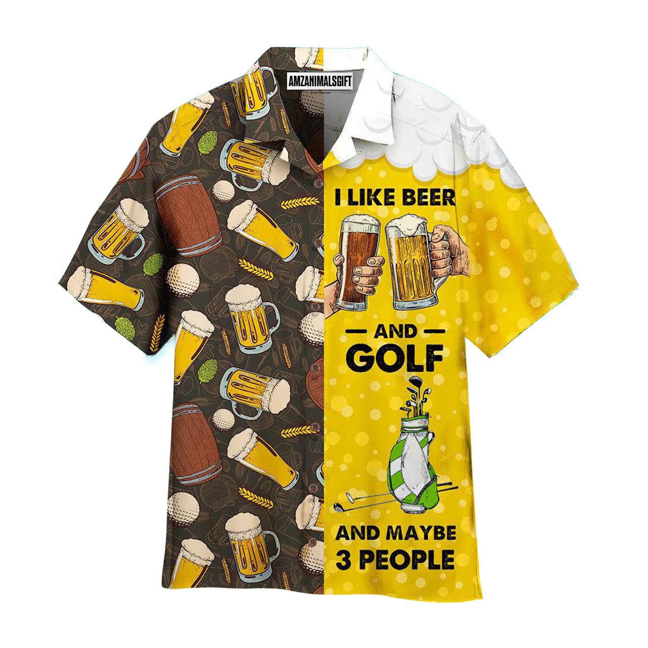 Golf Hawaiian Shirt, Golf And Beer Yellow Aloha Hawaiian Shirts For Men and Women - Gift For Friend, Family, Golfer - Amzanimalsgift