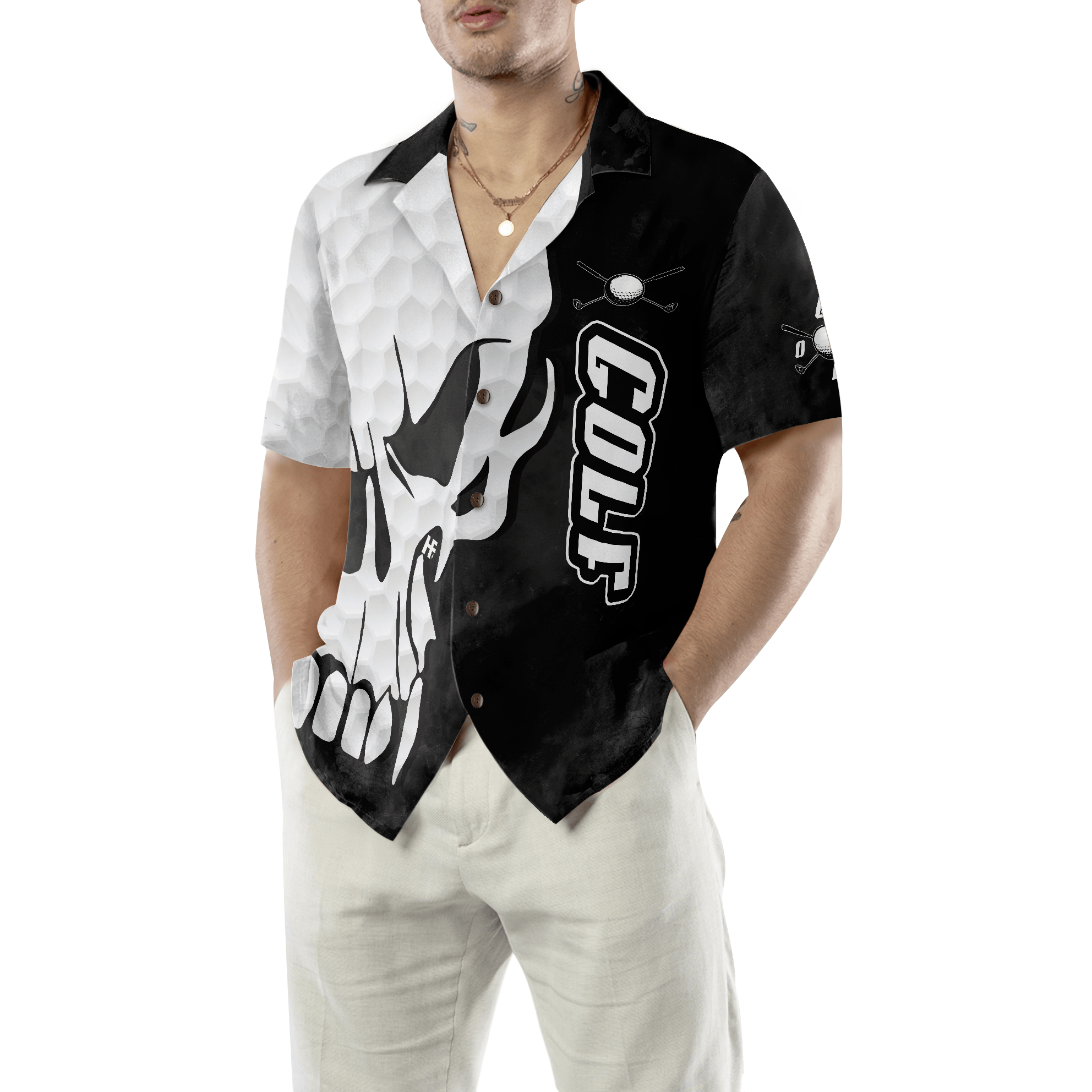 Golf Hawaiian Shirt, Golf and Skull, Black White Summer Aloha Shirt For Men Women, Perfect Gift For Husband, Wife, Friend, Family, Golfer - Amzanimalsgift