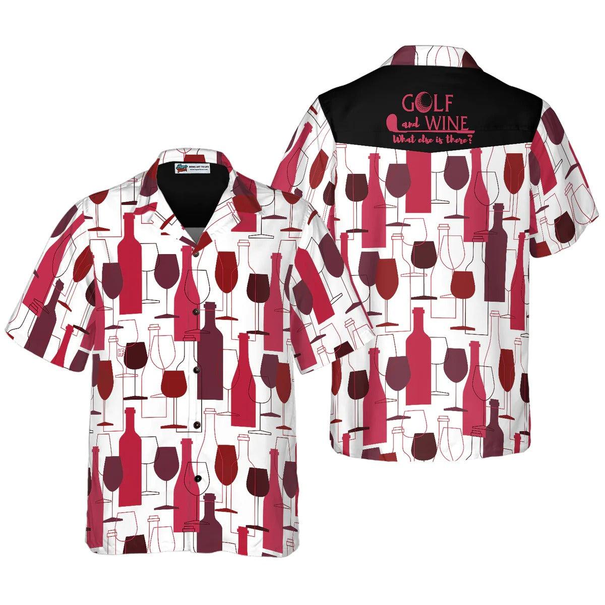 Golf Hawaiian Shirt, Golf and Wine Pattern Hawaiian Shirt, Wine Summer Aloha Shirt - Perfect Gift For Men, Women, Golf Lover, Friend, Family - Amzanimalsgift