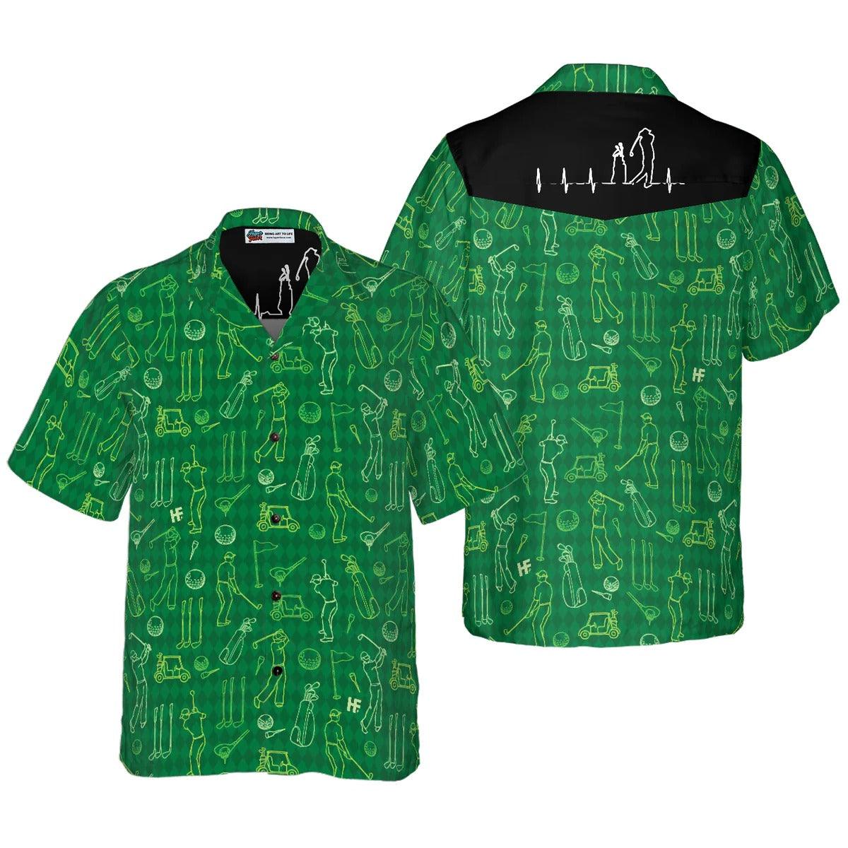 Golf Hawaiian Shirt Icons Pattern, Golf In Green Background Hawaiian Shirt, Summer Aloha Shirt - Perfect Gift For Men, Women, Husband, Friend, Family - Amzanimalsgift