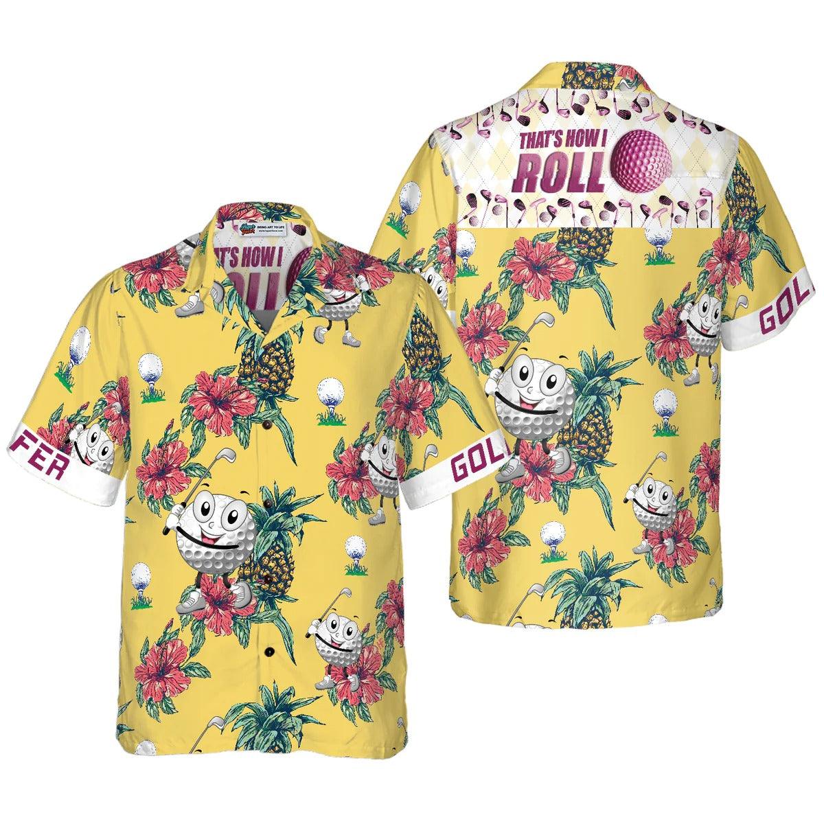 Golf Hawaiian Shirt, Pineapple Pattern Golf Aloha Shirt - Perfect Gift For Men, Women, Husband, Wife, Friend, Family - Amzanimalsgift