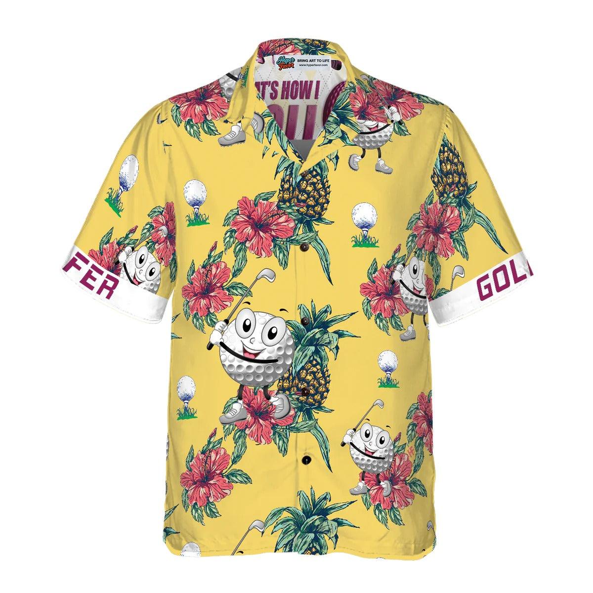 Golf Hawaiian Shirt, Pineapple Pattern Golf Aloha Shirt - Perfect Gift For Men, Women, Husband, Wife, Friend, Family - Amzanimalsgift