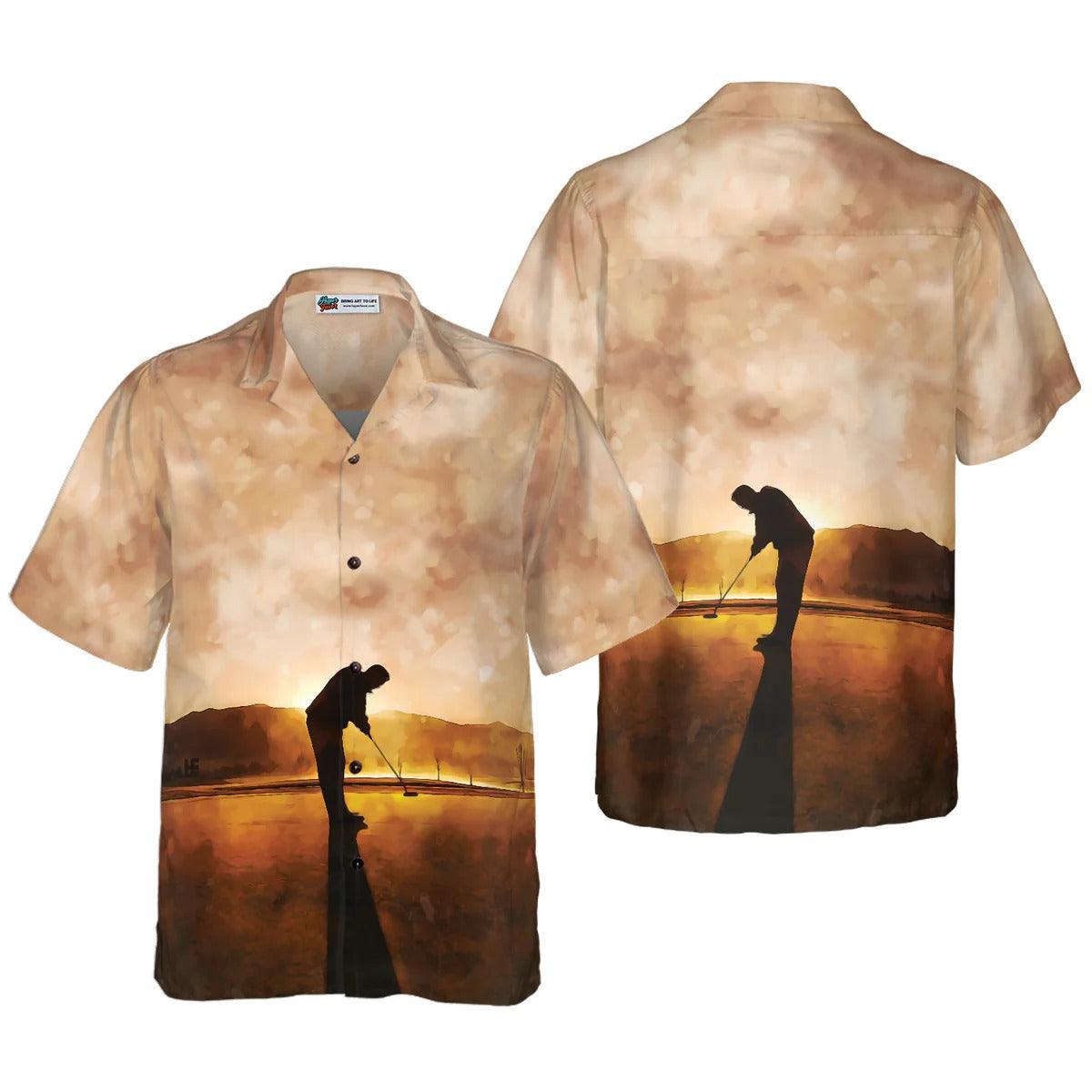 Golf Hawaiian Shirt, Playing Golf At Sunset Hawaiian Shirt, Colorful Aloha Shirt - Gift For Men, Women, Golf Lover, Friend, Family - Amzanimalsgift