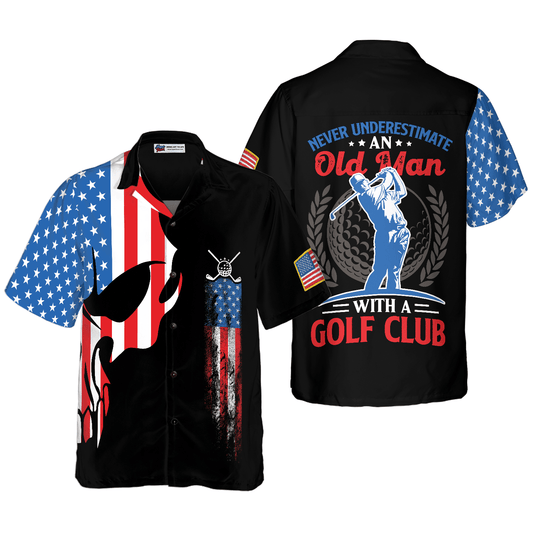 Golf Hawaiian Shirt, Skull With American Flag Aloha Hawaiian Shirt, Golf Club Colorful Summer Aloha Shirt, Gift For Friend, Golf Lovers, Golfer - Amzanimalsgift