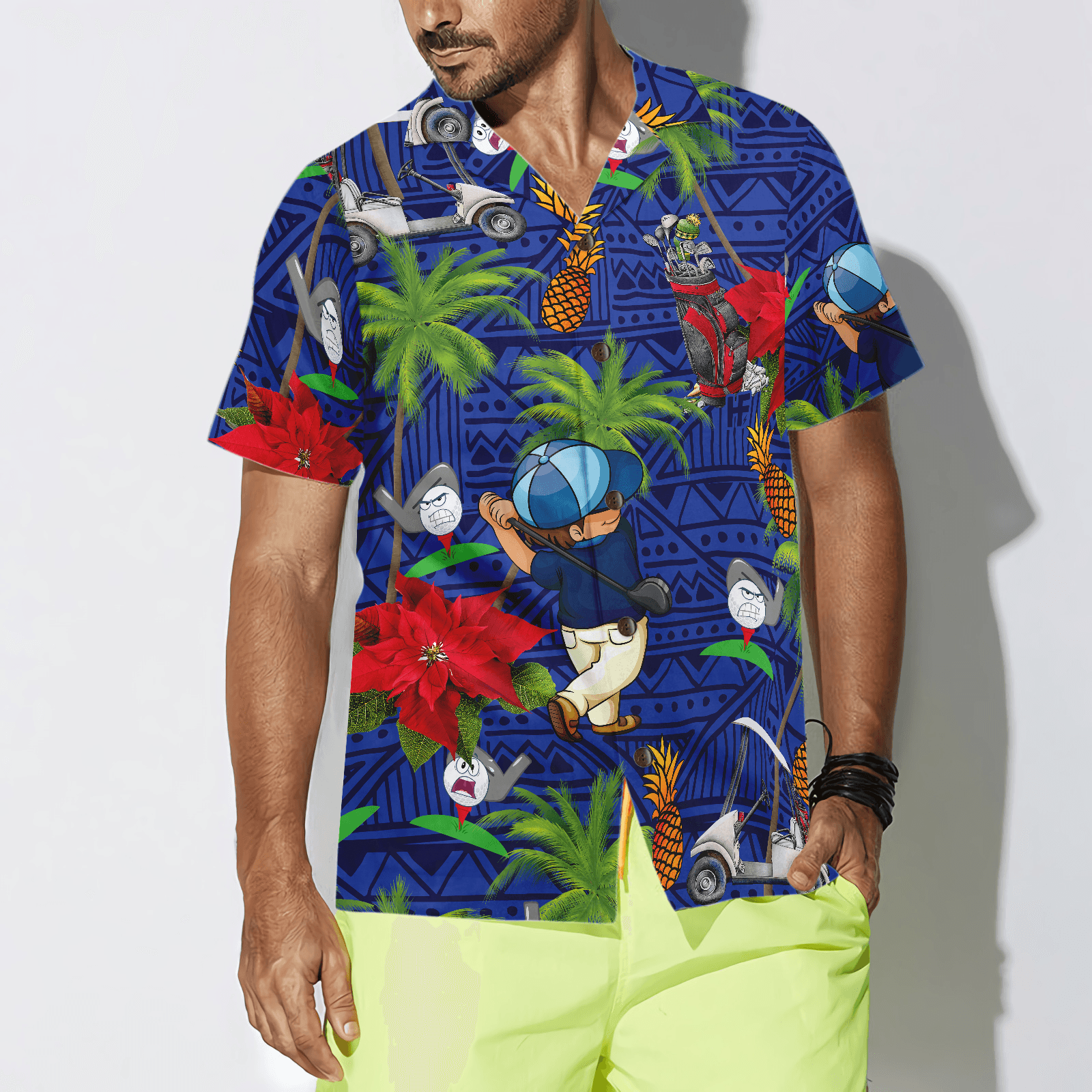 Golf Hawaiian Shirt, Tropical Pineapple Palm Tree Pattern, Colorful Summer Aloha Hawaiian Shirt For Men Women, Gift For Friend, Golf Lovers - Amzanimalsgift