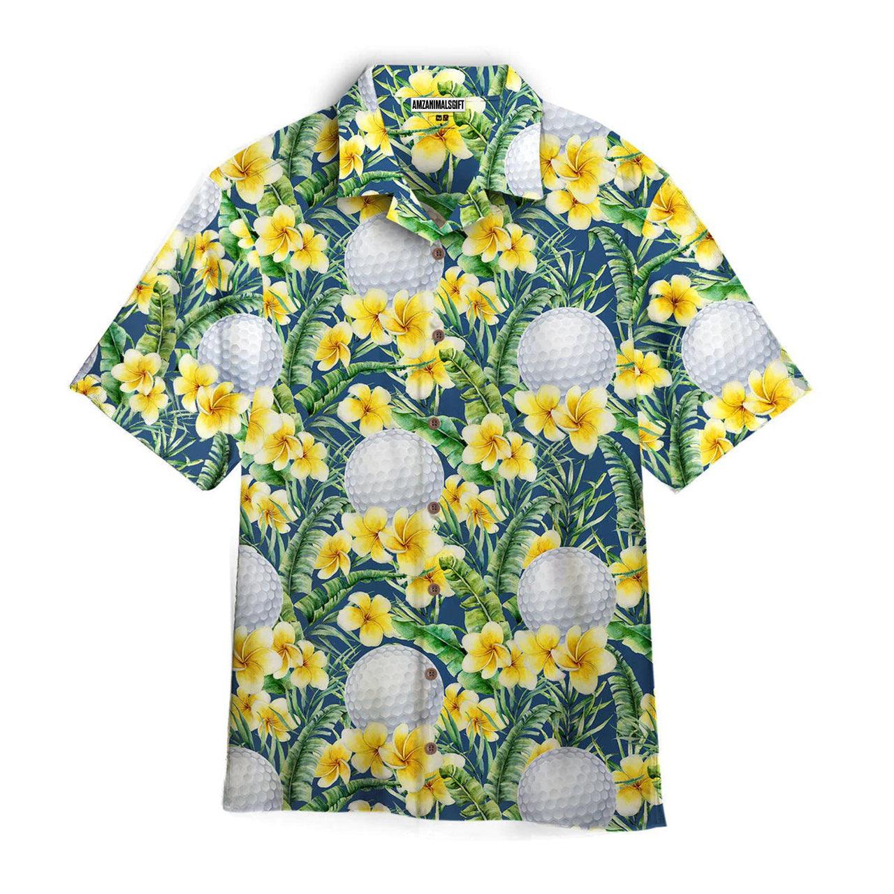 Golf Hawaiian Shirt, Tropical Yellow Hibiscus Flowers Golf Frangipani Green Aloha Hawaiian Shirts For Men and Women - Gift For Golfer, Friend, Family - Amzanimalsgift