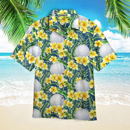 Golf Hawaiian Shirt, Tropical Yellow Hibiscus Flowers Golf Frangipani Green Aloha Hawaiian Shirts For Men and Women - Gift For Golfer, Friend, Family - Amzanimalsgift